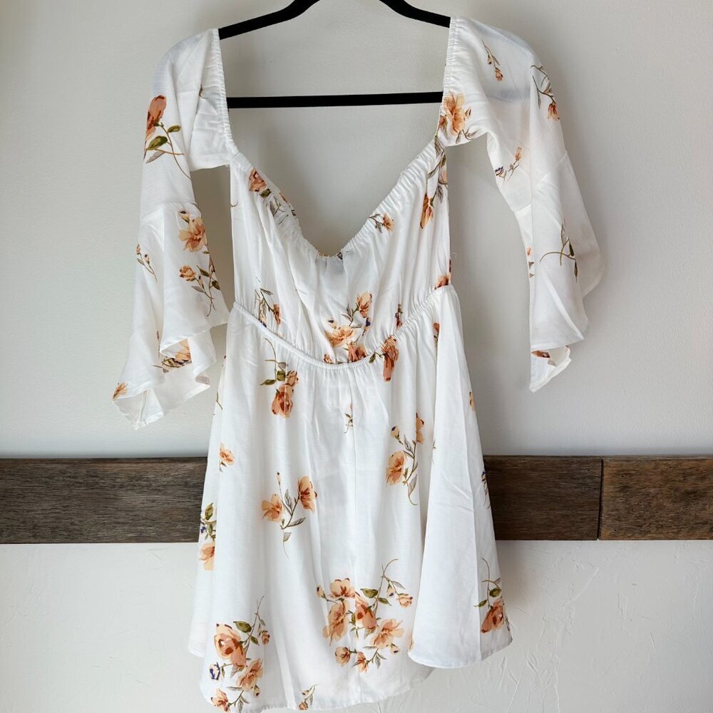 Lulus Floral Dress Mini Butterfly‎ Sleeves Square neck S - Picture 3 of 6